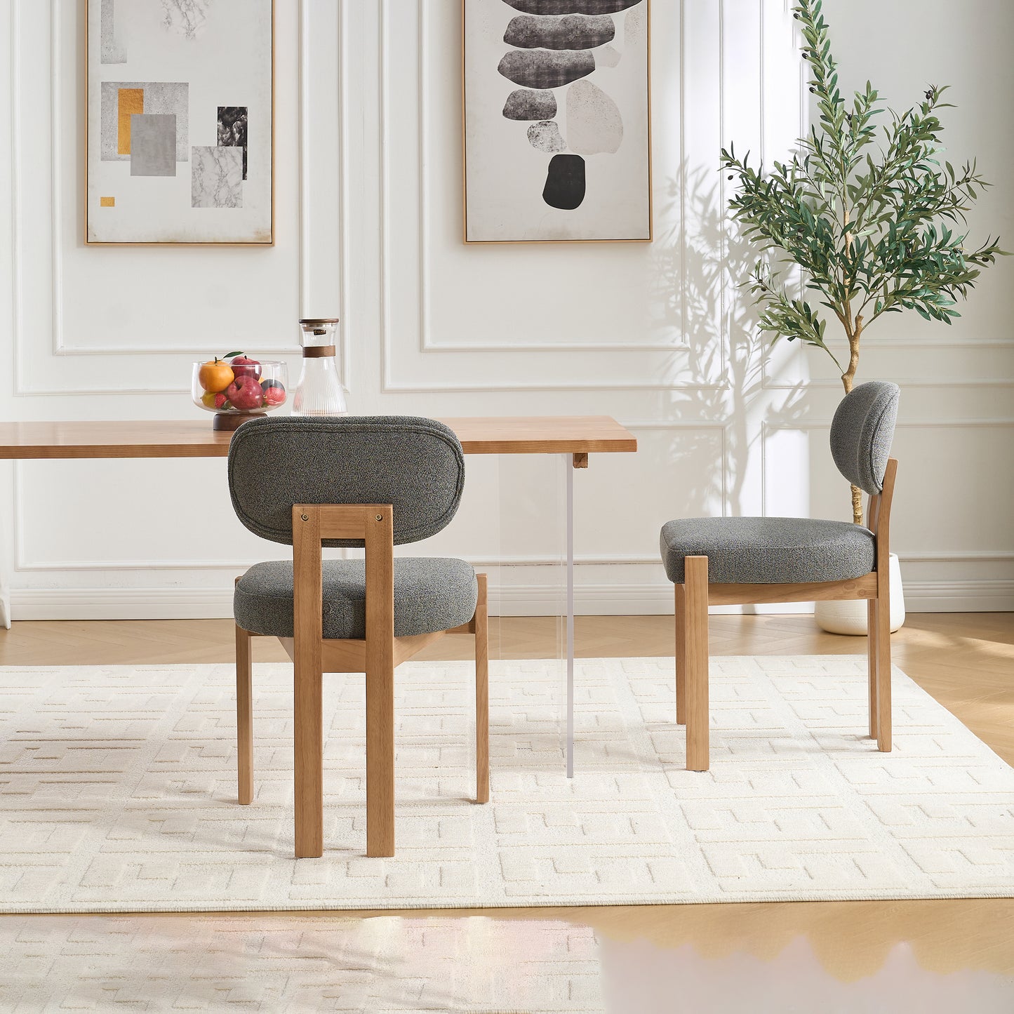 Set of 2 Modern Fabric Upholstered Dining Chairs - Grey