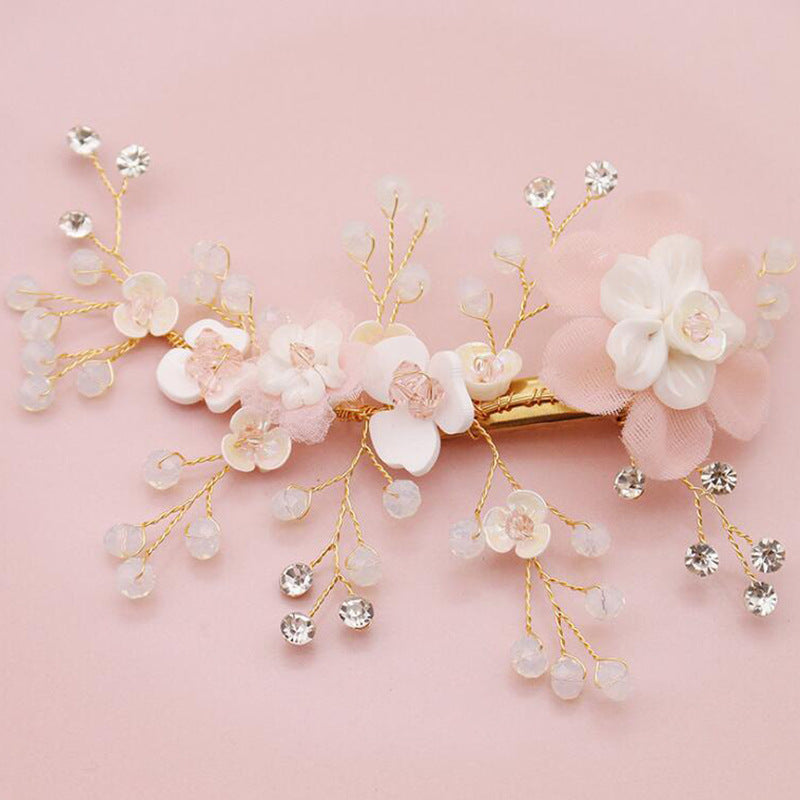 Bridal Tiara Hair Comb with Crystal Flower Design - Gold