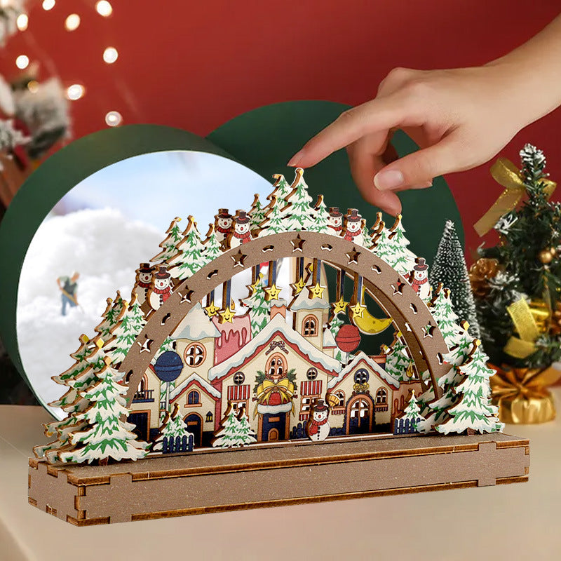Christmas Village Wooden Display Decoration for Window or Storefront