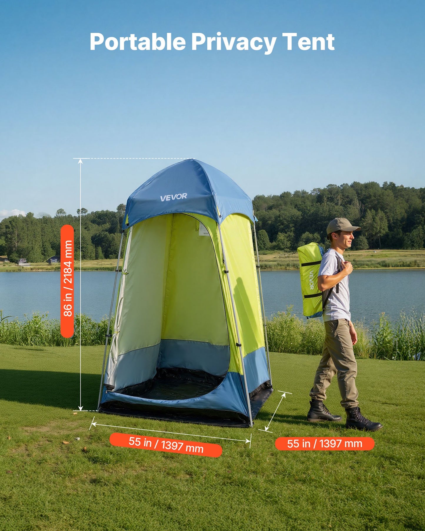Portable Camping Shower Tent with Ground Stakes & Ropes - Waterproof Privacy Shelter