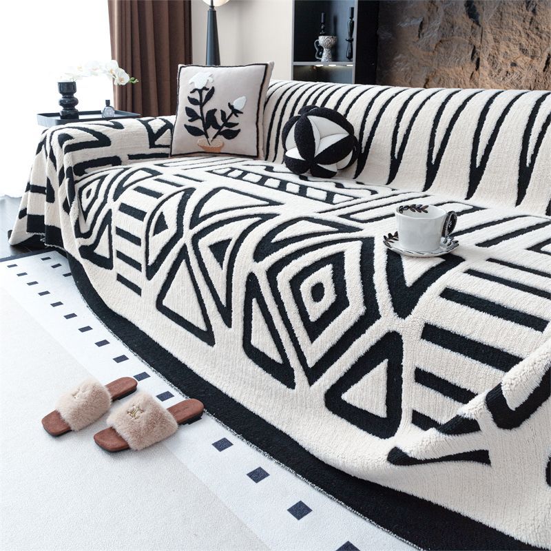 Thick Plush Sofa Cover Cloth Winter Sofa Cushion Protector - Geometric Pattern