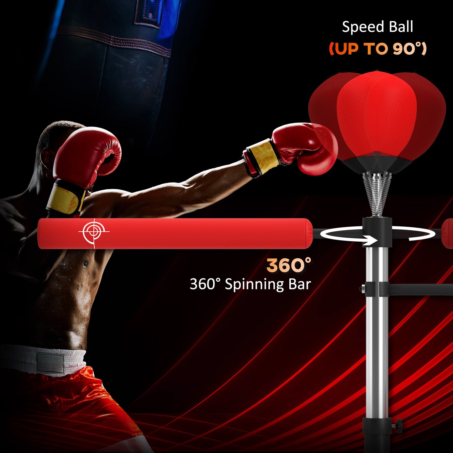 4-in-1 Boxing Punching Bag Stand with Speedballs & Adjustable Height - Red