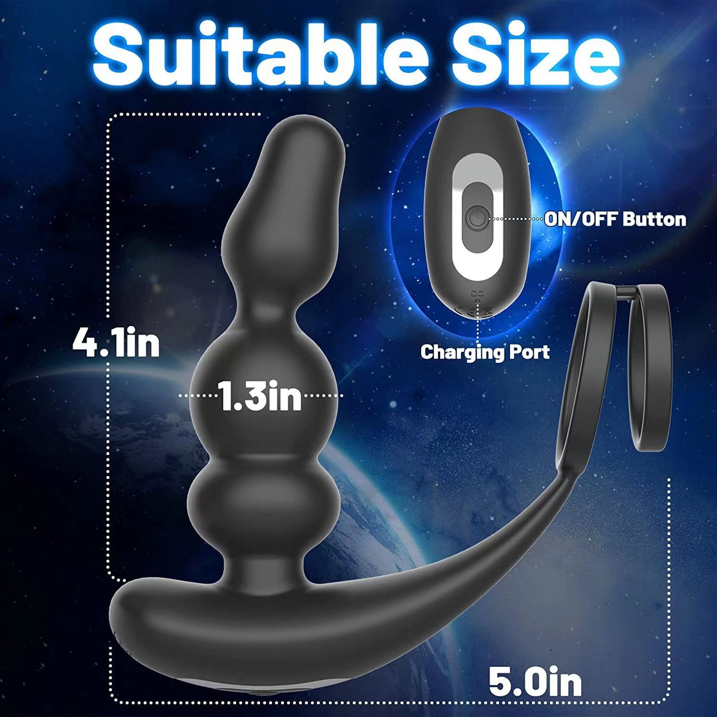 Wireless Remote Control Double Ring Rotating Prostate Massager - Black