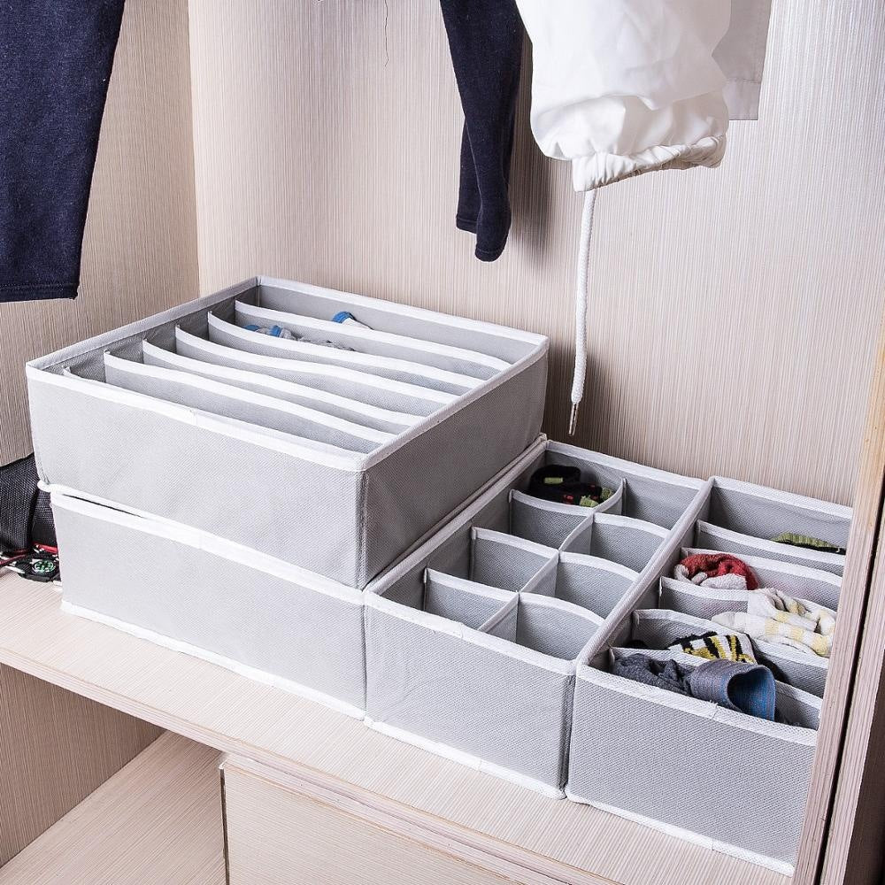 4-Piece Underwear Storage Box Set - Foldable Drawer Organizer for Closet