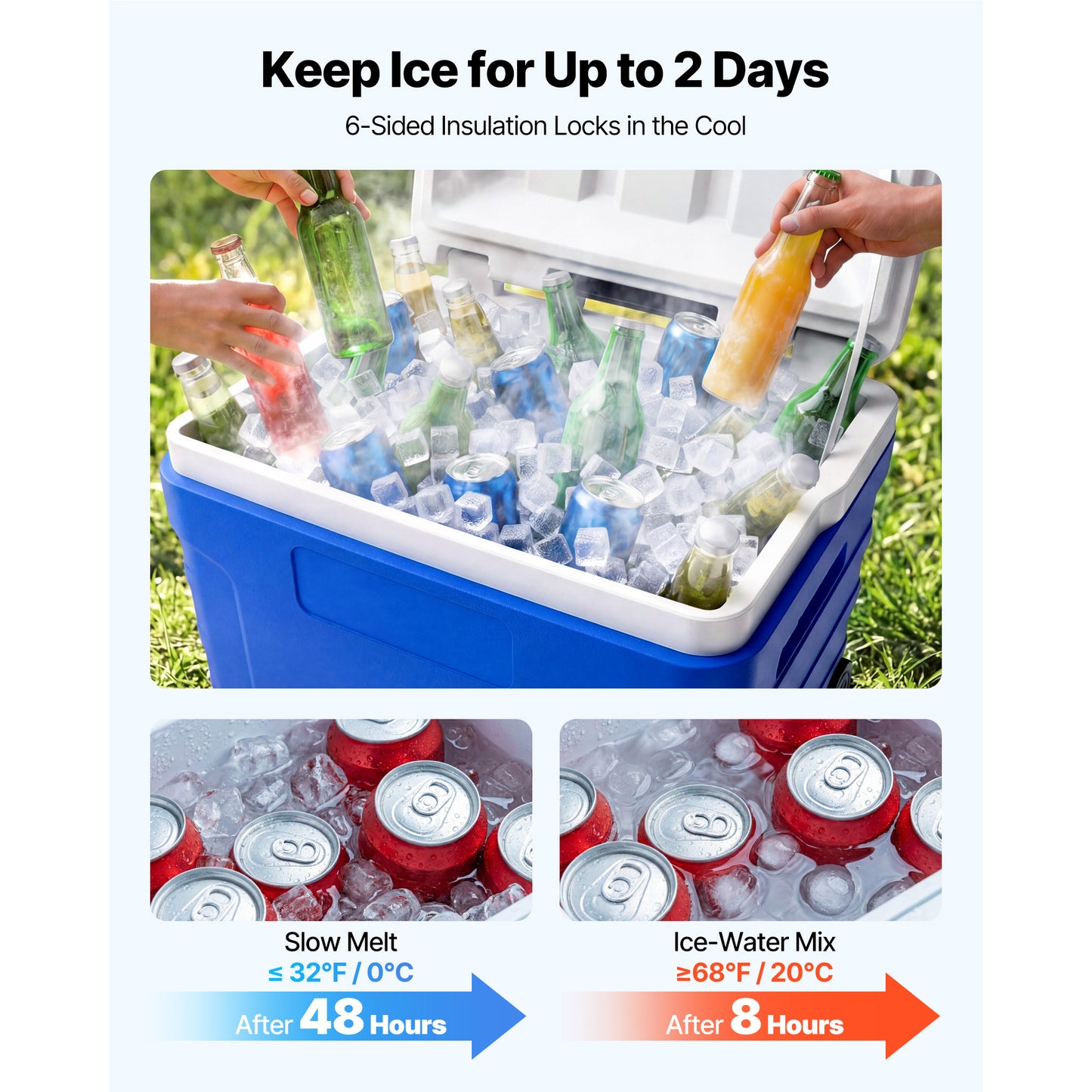 45QT Portable Rolling Cooler with Wheels - Insulated Leak-Resistant Ice Chest for Outdoor Picnics & Camping