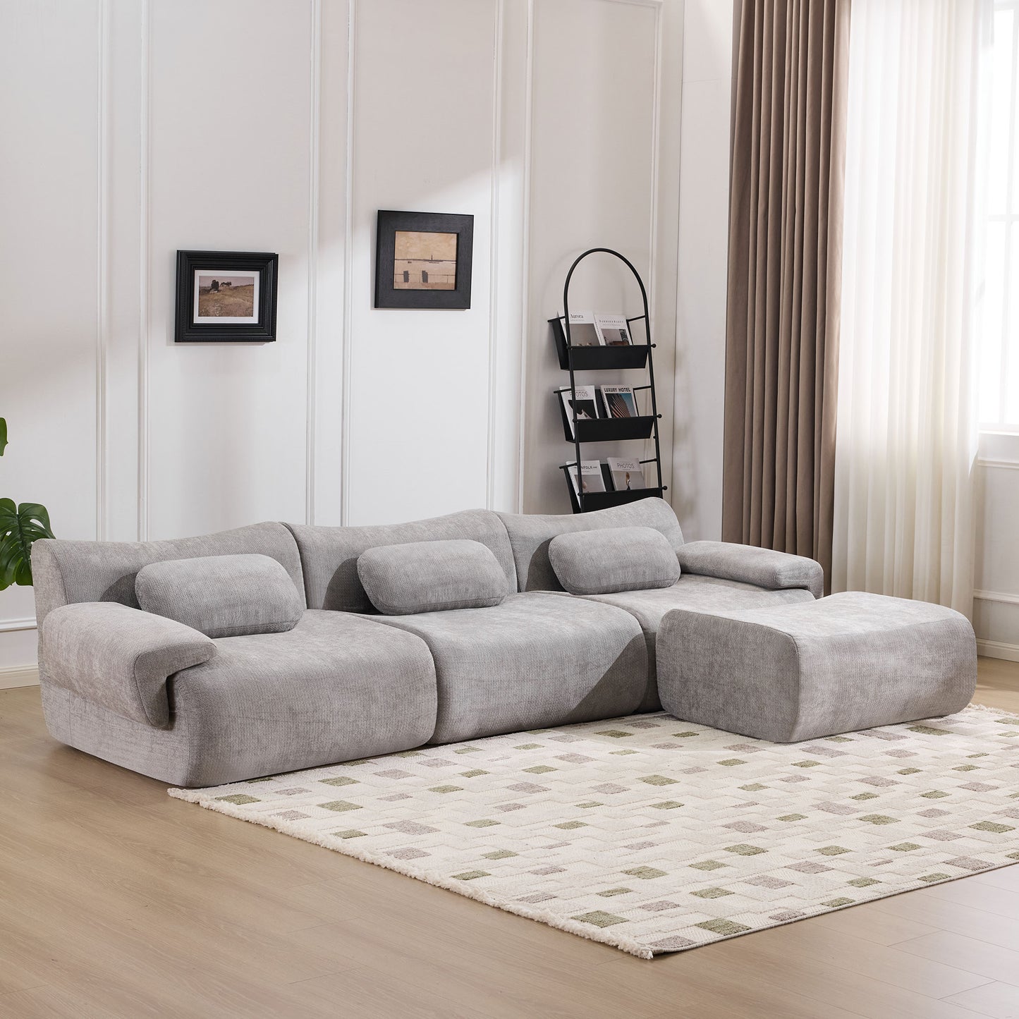 Modular Chenille Armchair with 3 Pillows - Extra-Large Grey Sofa
