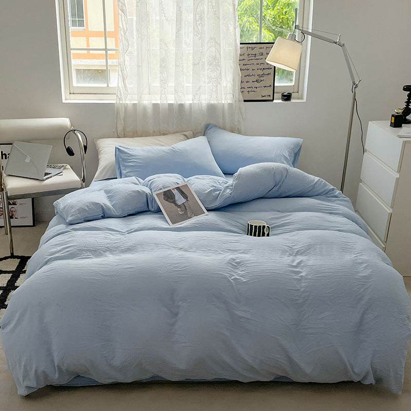 Solid Color Cotton Bed Sheet Set - Soft Washed Bedding Includes Quilt Cover & Pillowcases