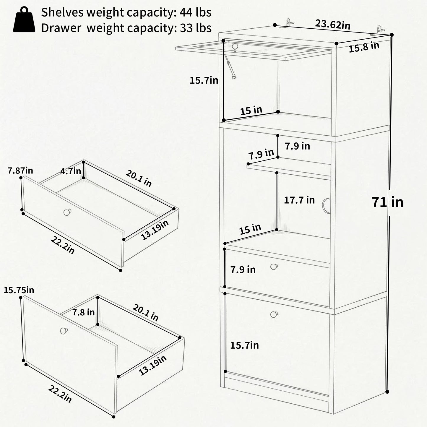 Tall Pantry Cabinet 71 Inch Storage with Adjustable Shelves - Walnut