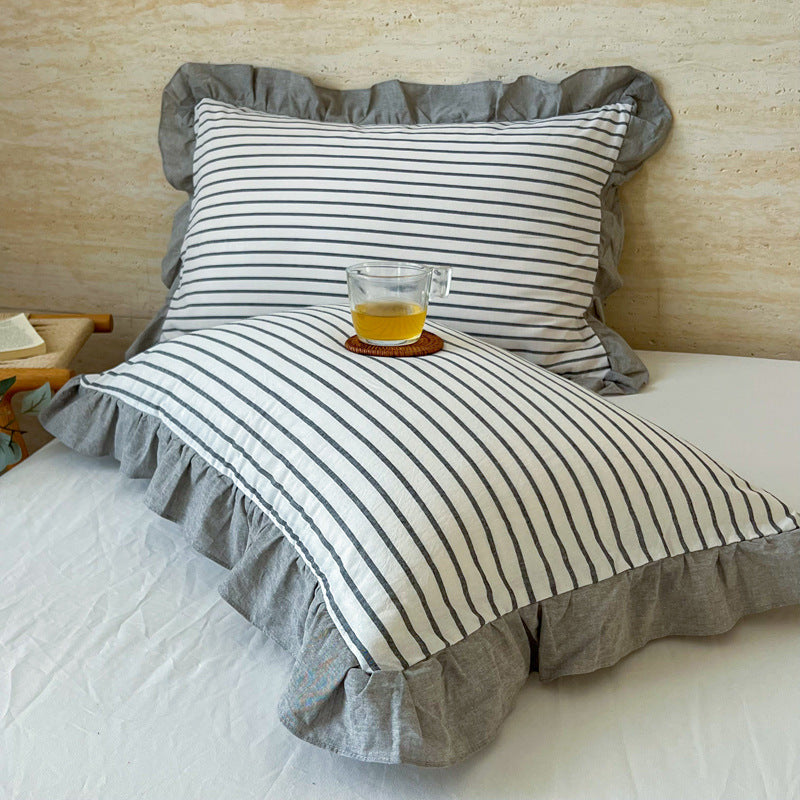 Washed Cotton Lace Pillowcase - Elegant Bedding Cover for Home Decor