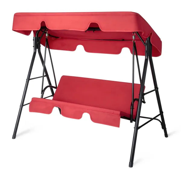 Outdoor Swing Set with Canopy & Cushion - Red, 250kg Capacity
