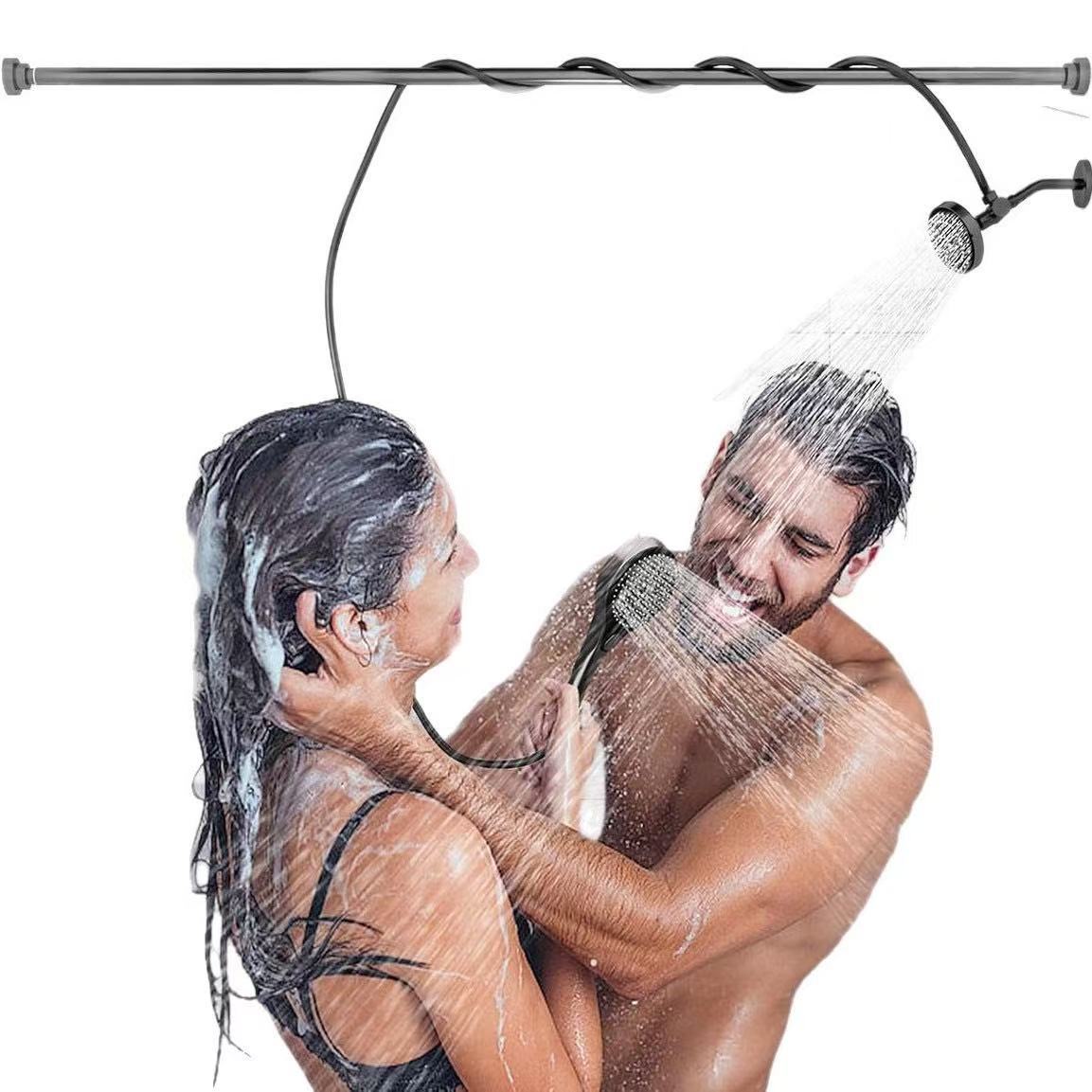Dual-Head Pressurized Shower with Multi-Function Handheld Sprayer - Elegant Black