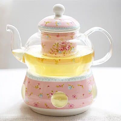 European Glass Fruit Tea Teapot with Candle Heating - Bone China, Heat-Resistant