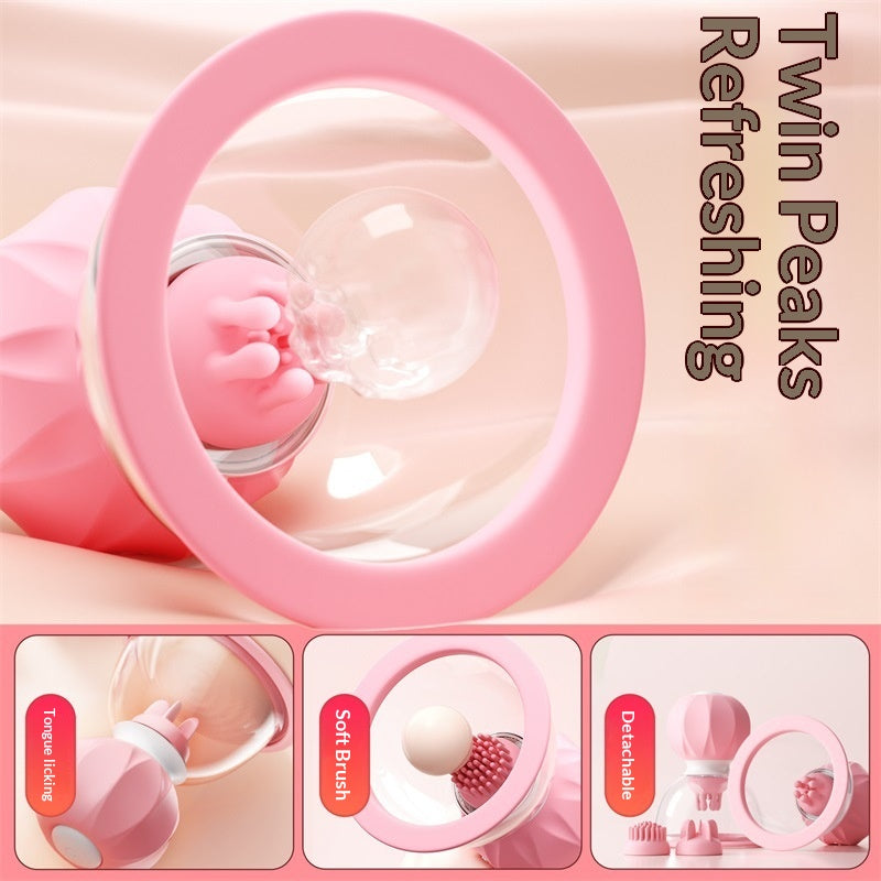 Electric Nipple Massager for Women - Pink Silicone Breast Device with Replacement Heads
