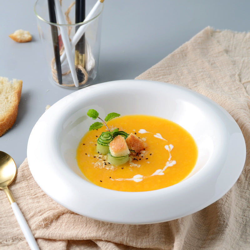 White Ceramic Soup Plate Set - 8.5 & 10.5 Inch Round Dish for Kitchen