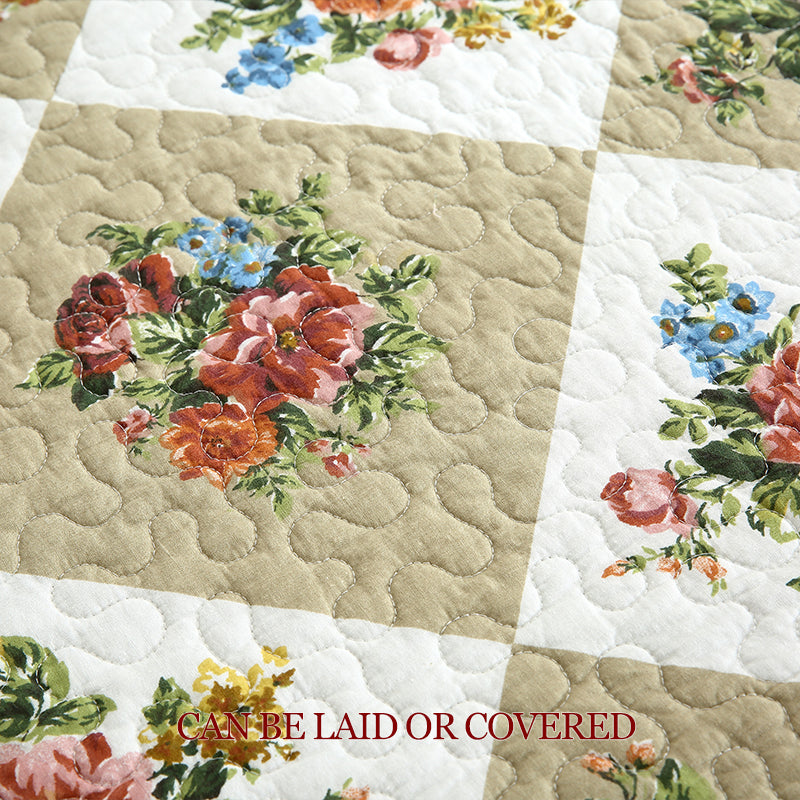 Vintage Reversible Cotton Bedspread Set - Floral Patchwork Queen All Season