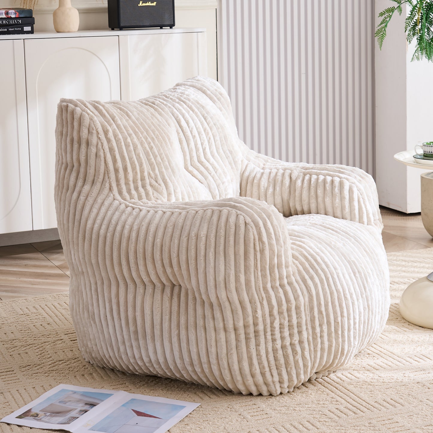 Soft Corduroy Bean Bag Chair with Memory Foam - Beige
