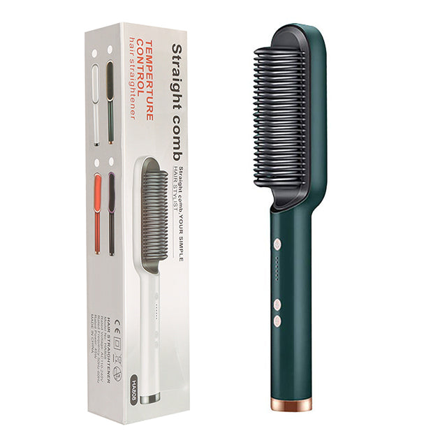 2-in-1 Hair Straightener Curling Iron Hot Comb with Negative Ions - Multi-Functional Electric Hair Styling Brush