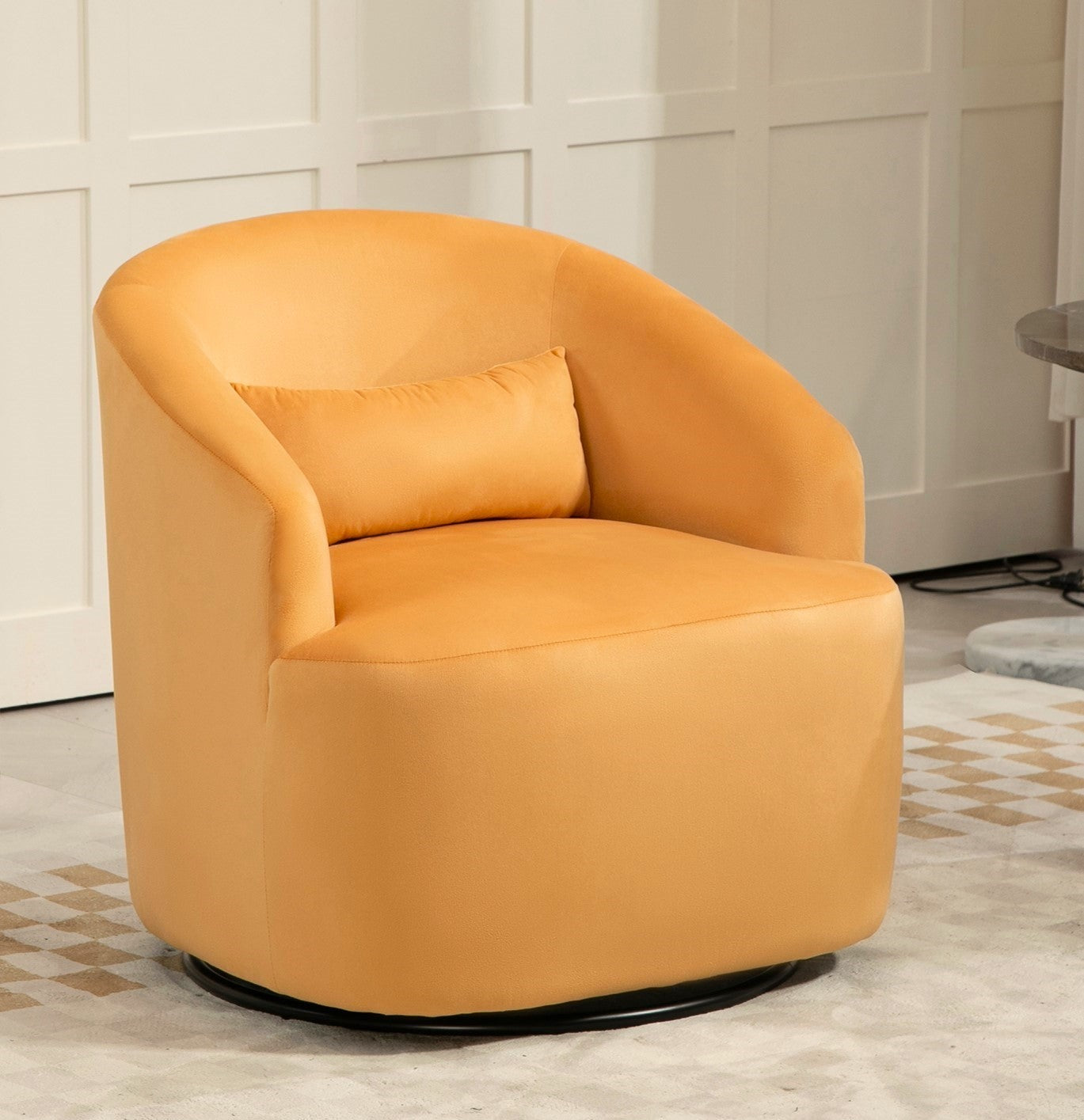 365 Degree Swivel Barrel Accent Chair, Velvet Upholstered Curved