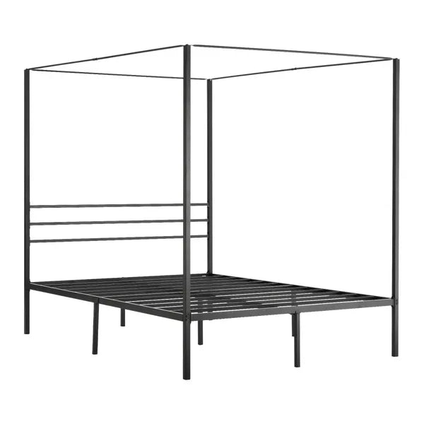 Sturdy Canopy Bed Frame with Storage Space - Metal Design