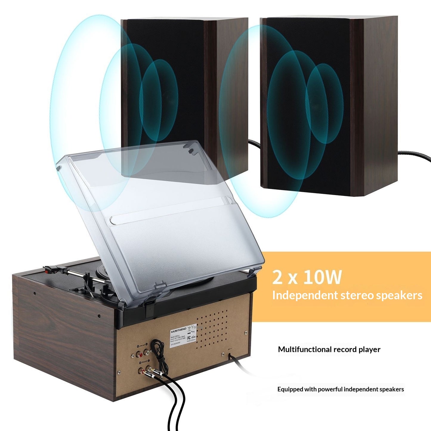 Multifunction 10-in-1 Vinyl Record Player with CD, Tape, Radio & Bluetooth