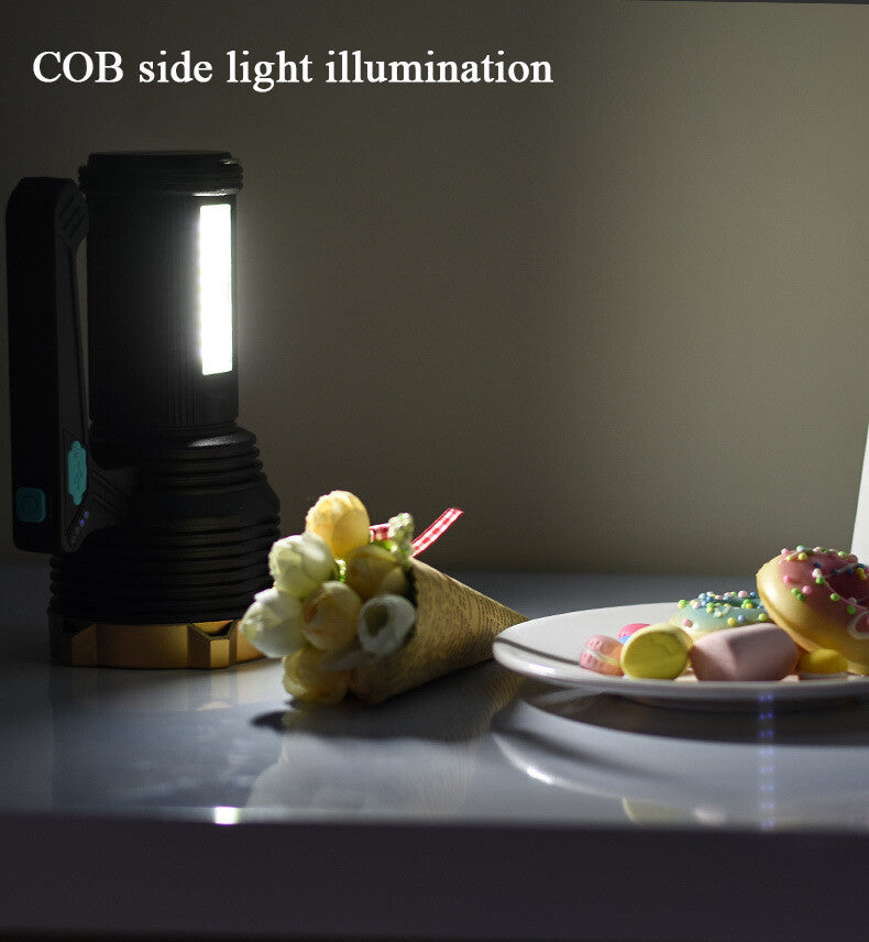 Rechargeable COB LED Torch Flashlight Spotlight Camping Work Light - Black