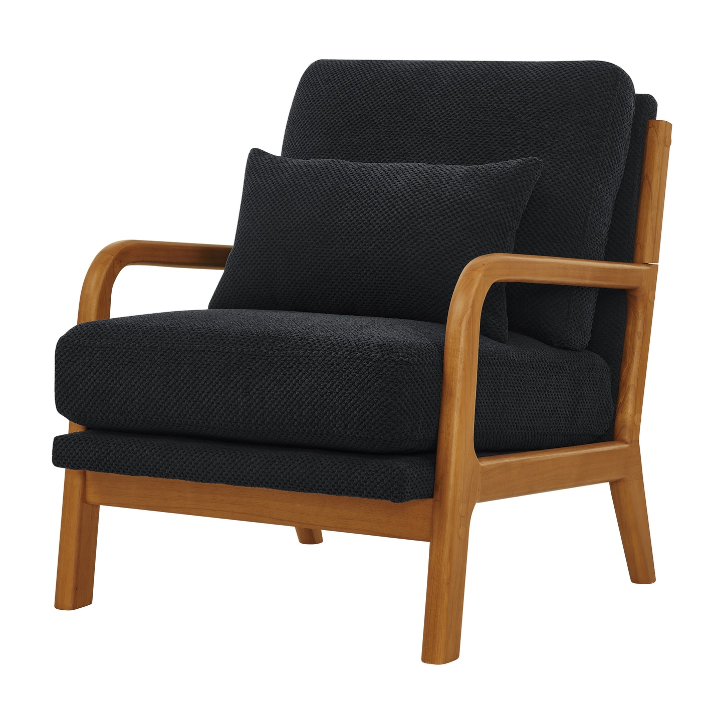 Mid-Century Modern Wooden Lounge Chair - Black Fabric