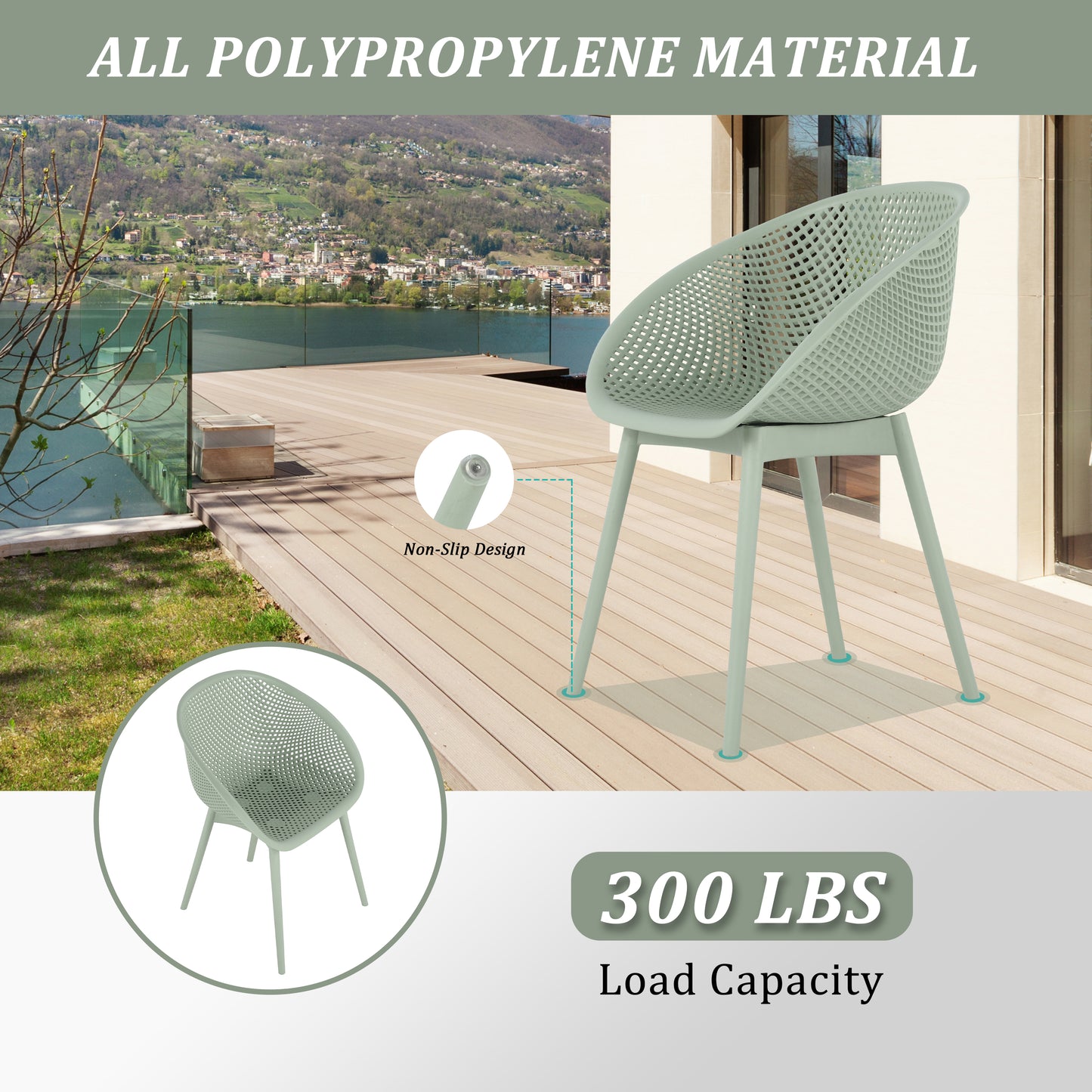 Modern Pale Green Lounge Chairs & Round Table Set - 2-Pack