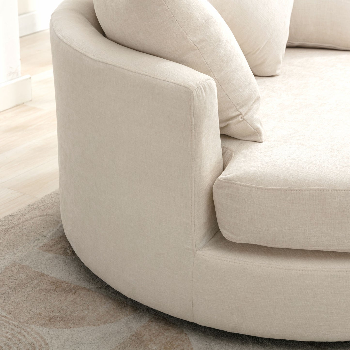 360° Swivel Accent Barrel Chair with Storage Ottoman & 4 Pillows - Cream