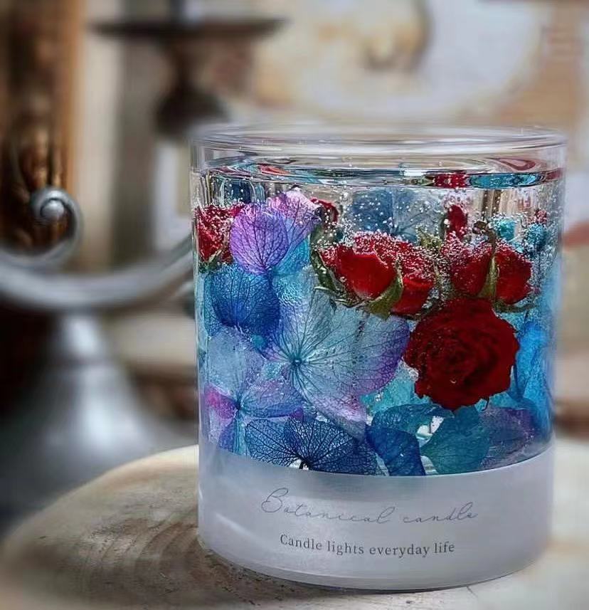 Dried Flower Rose Jelly Aromatherapy Candle Glass Candleholder Home Wedding Gift