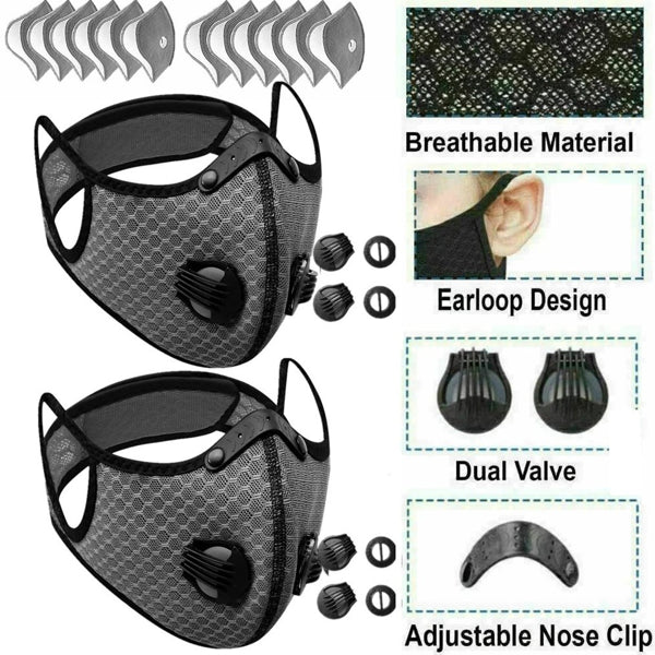 Reusable Half Face Cover Masks - 2 Pack Grey for Outdoor Sports