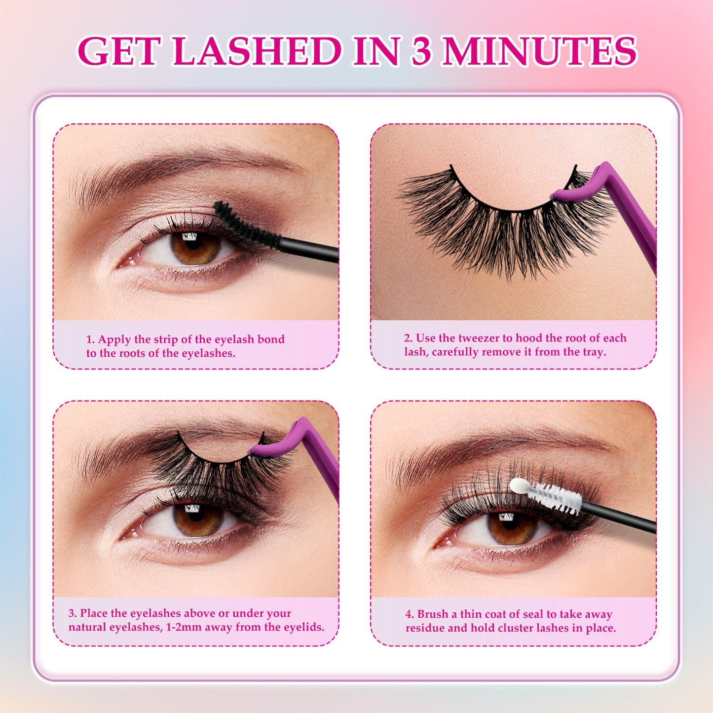 3D Premium Faux Mink False Eyelashes - Voluminous Cluster Style, 10 Pairs