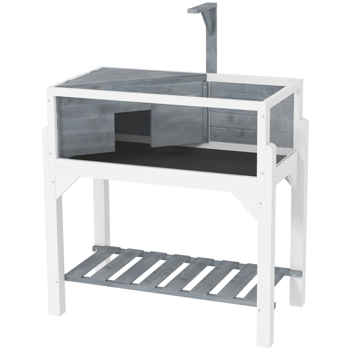 Wooden Tortoise Habitat with Storage Shelf and Windows - Gray