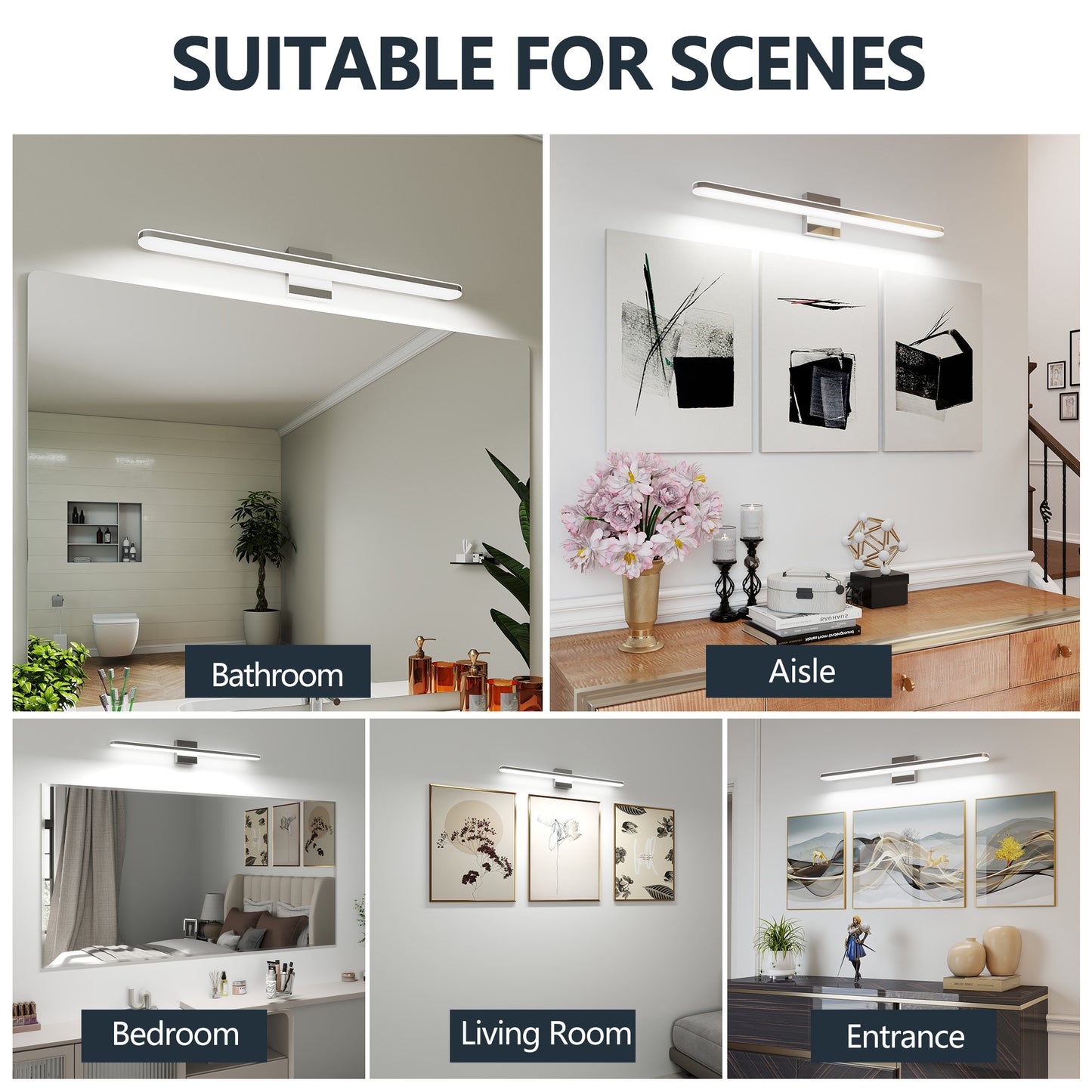 32-Inch Dimmable LED Vanity Light Fixture for Bathroom Mirror Chrome Finish
