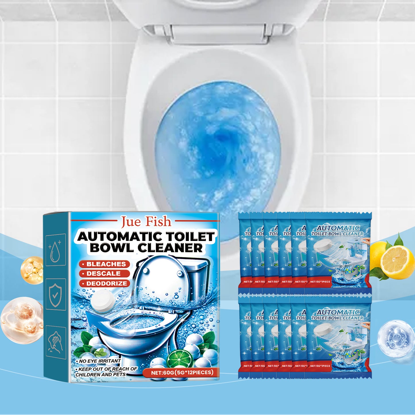 Automatic Toilet Cleaning Effervescent Tablets - 60g, 1 Box