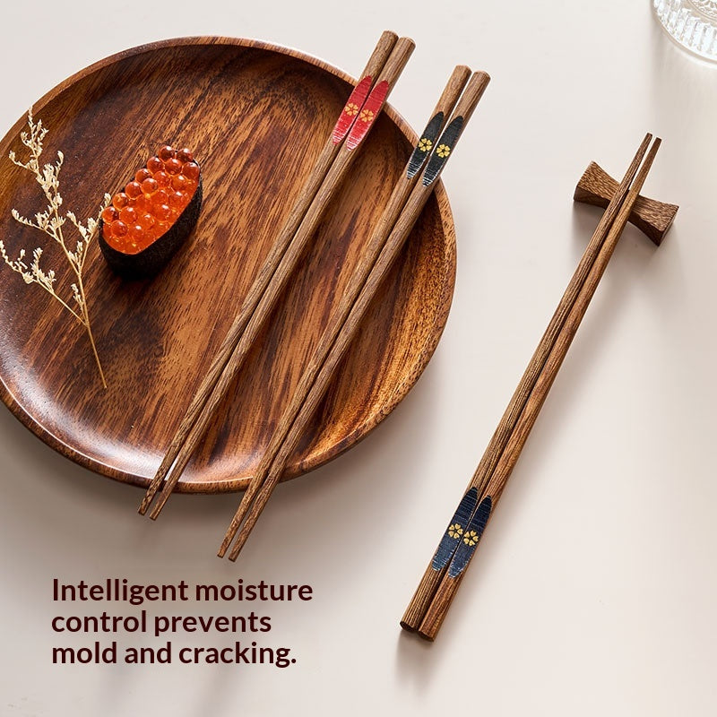 Japanese-Style Pointed Chopsticks Set of 5 Pairs - Elegant Wooden Dinnerware