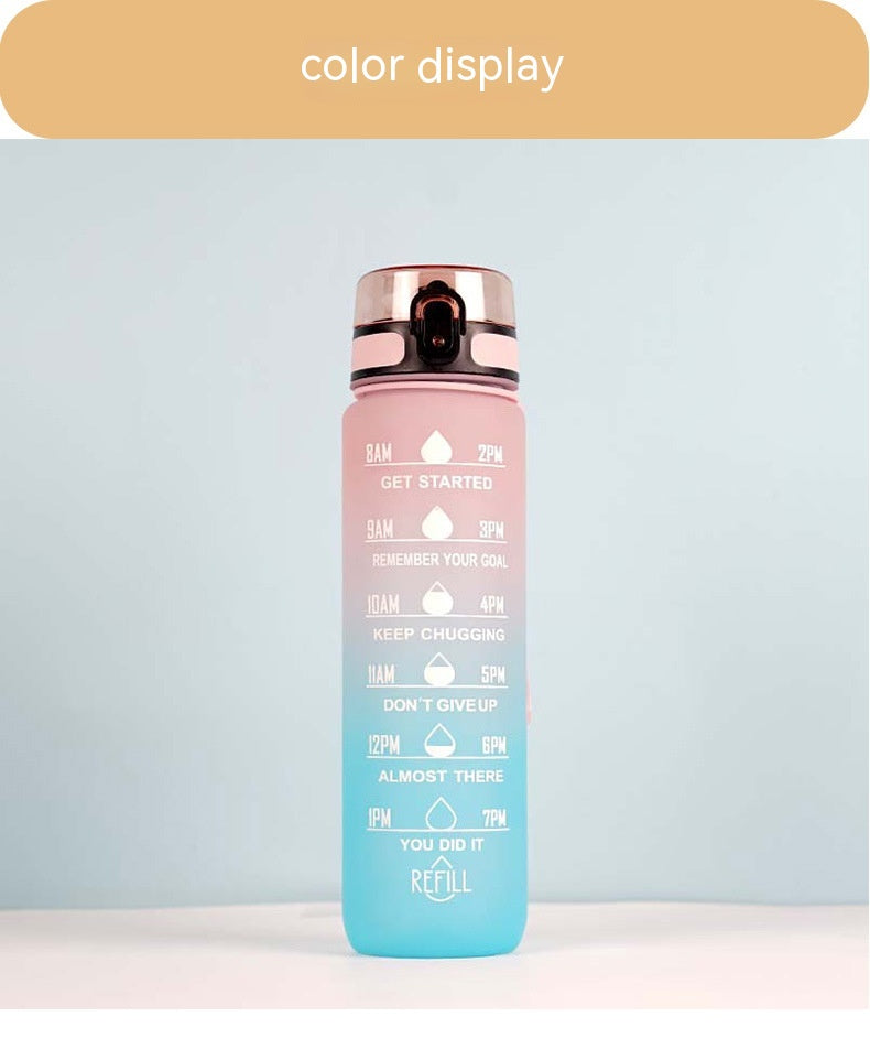 Large Capacity Sports Water Bottle - Gradient Cup with Lanyard 1000ml