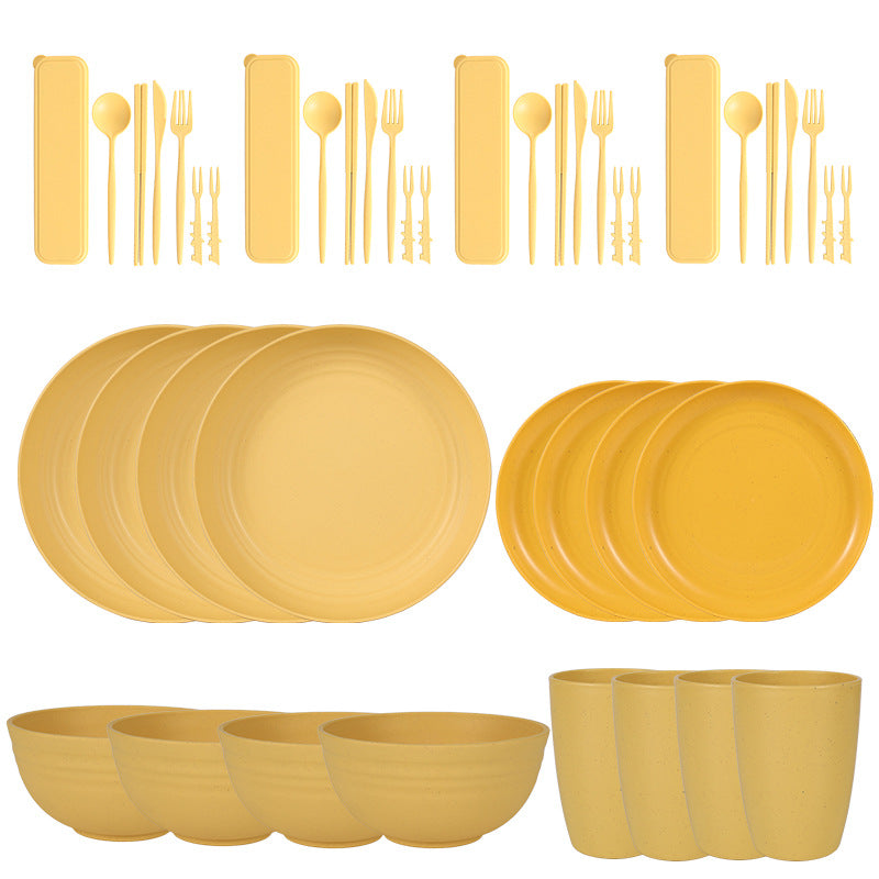Wheat Straw Dinnerware Set for 4 - Camping & Outdoor Use
