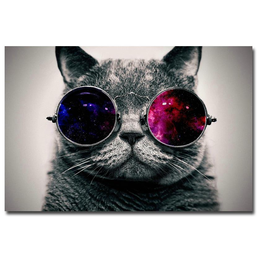 Funny Cat Art Canvas Poster - Galaxy Glasses Cat Wall Decor