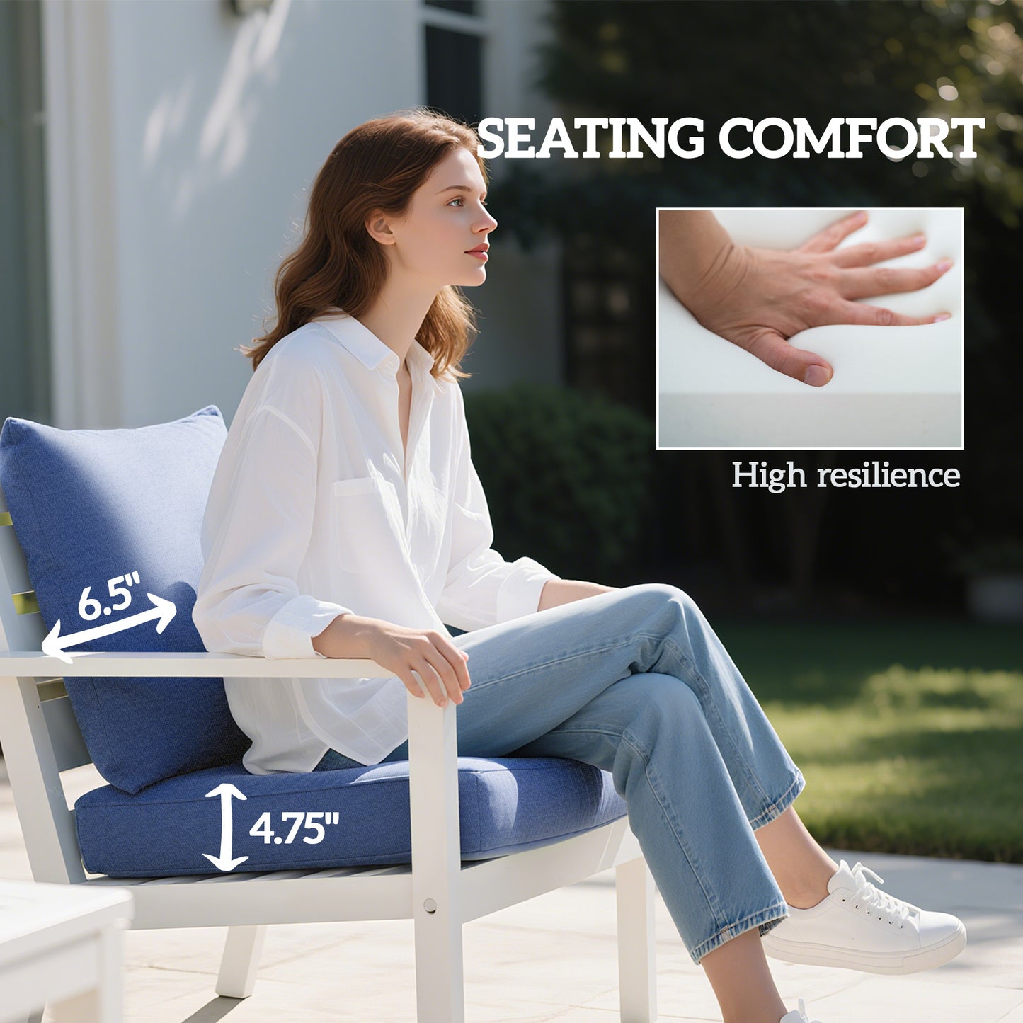 Outdoor Patio Chair Cushions Set of 2 - Blue Fade Resistant