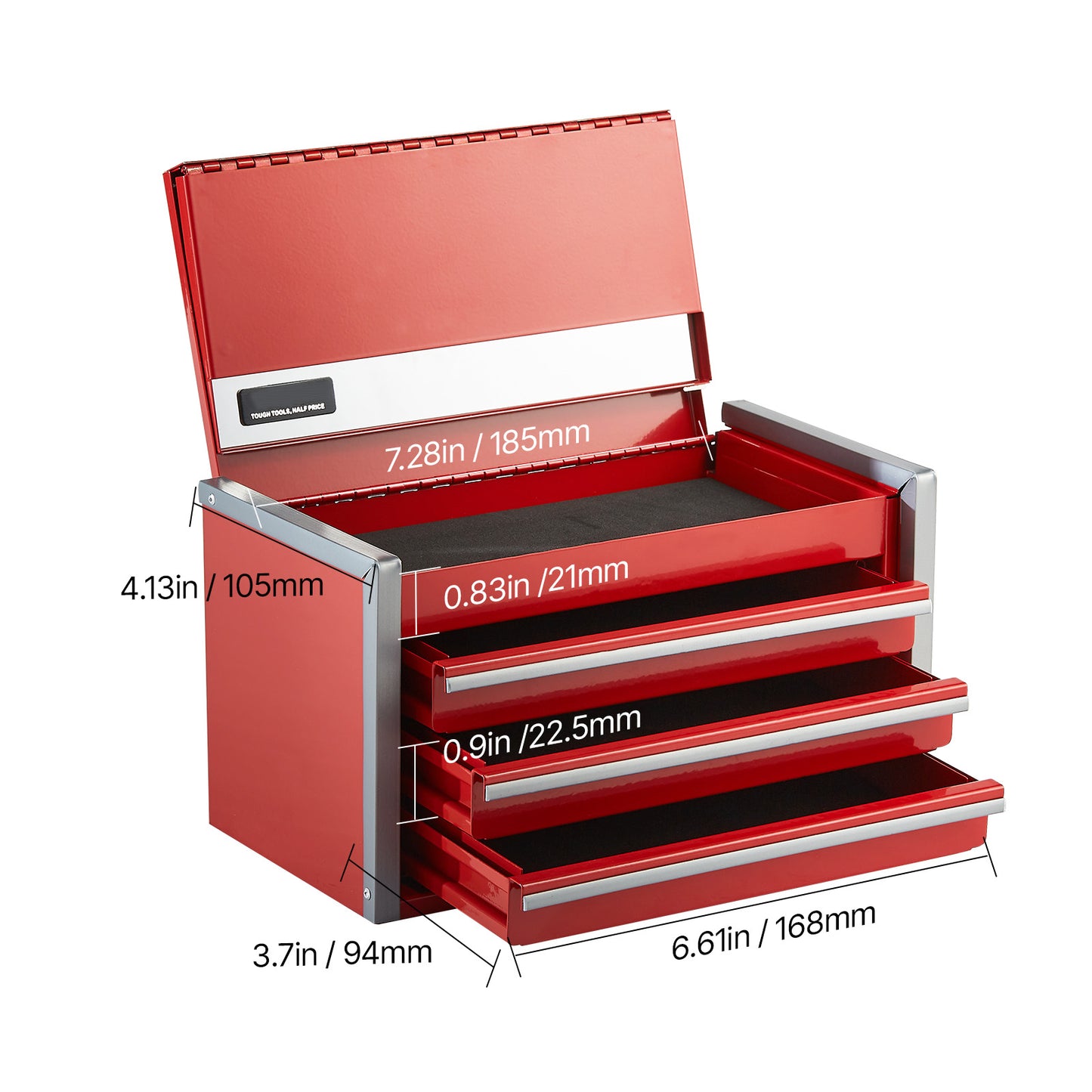 8.6-Inch Portable Metal Tool Box with 3 Drawers and Locking Lid
