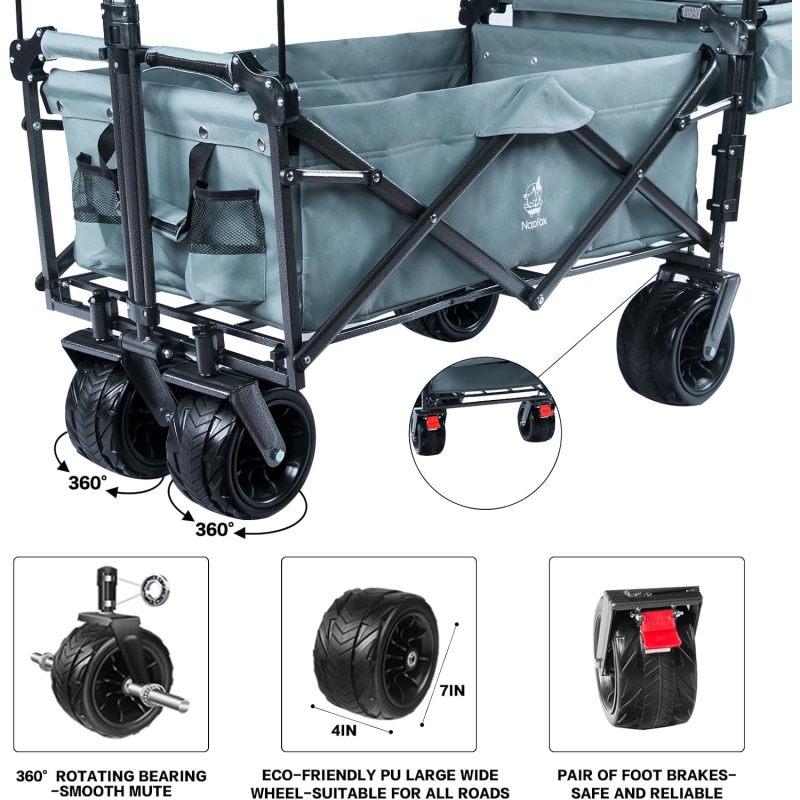 140L Foldable All-Terrain Utility Wagon with Removable Canopy, Brakes & Ice Pack