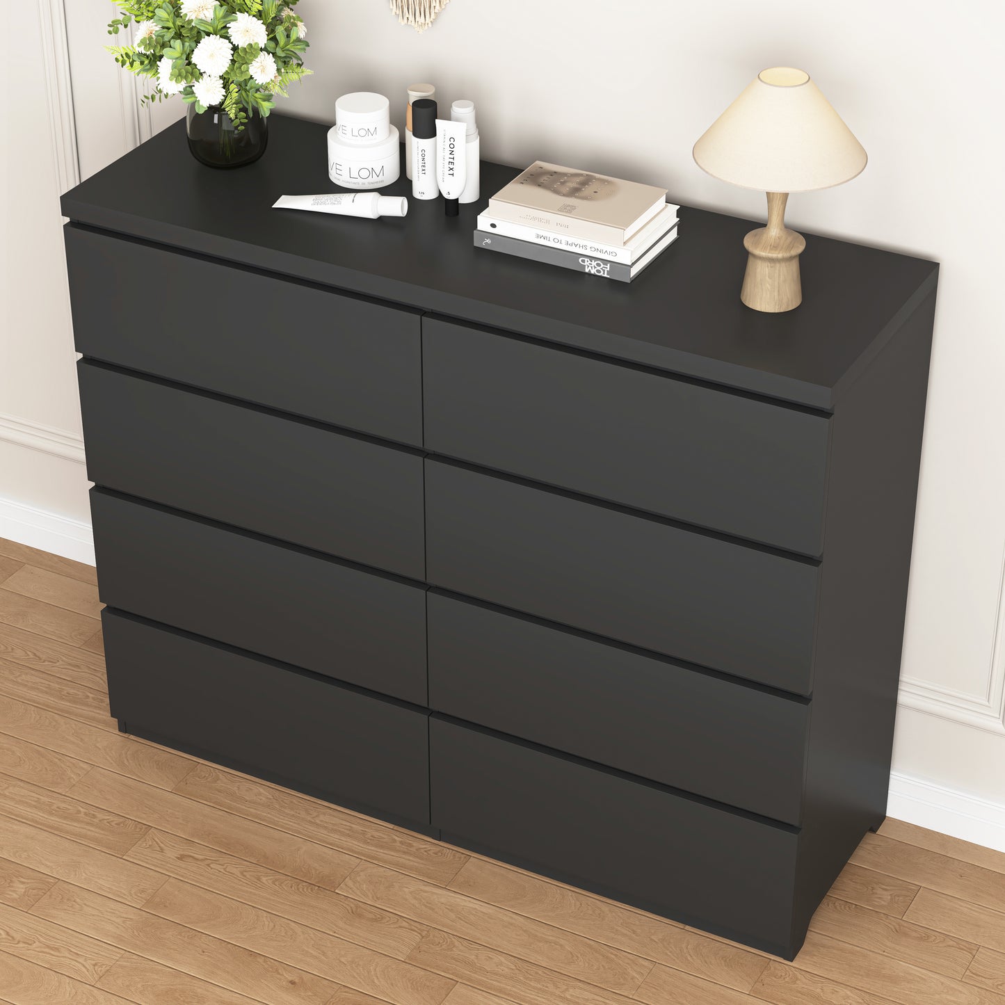 8-Drawer Black Dresser - Modern Wood Chest for Bedroom