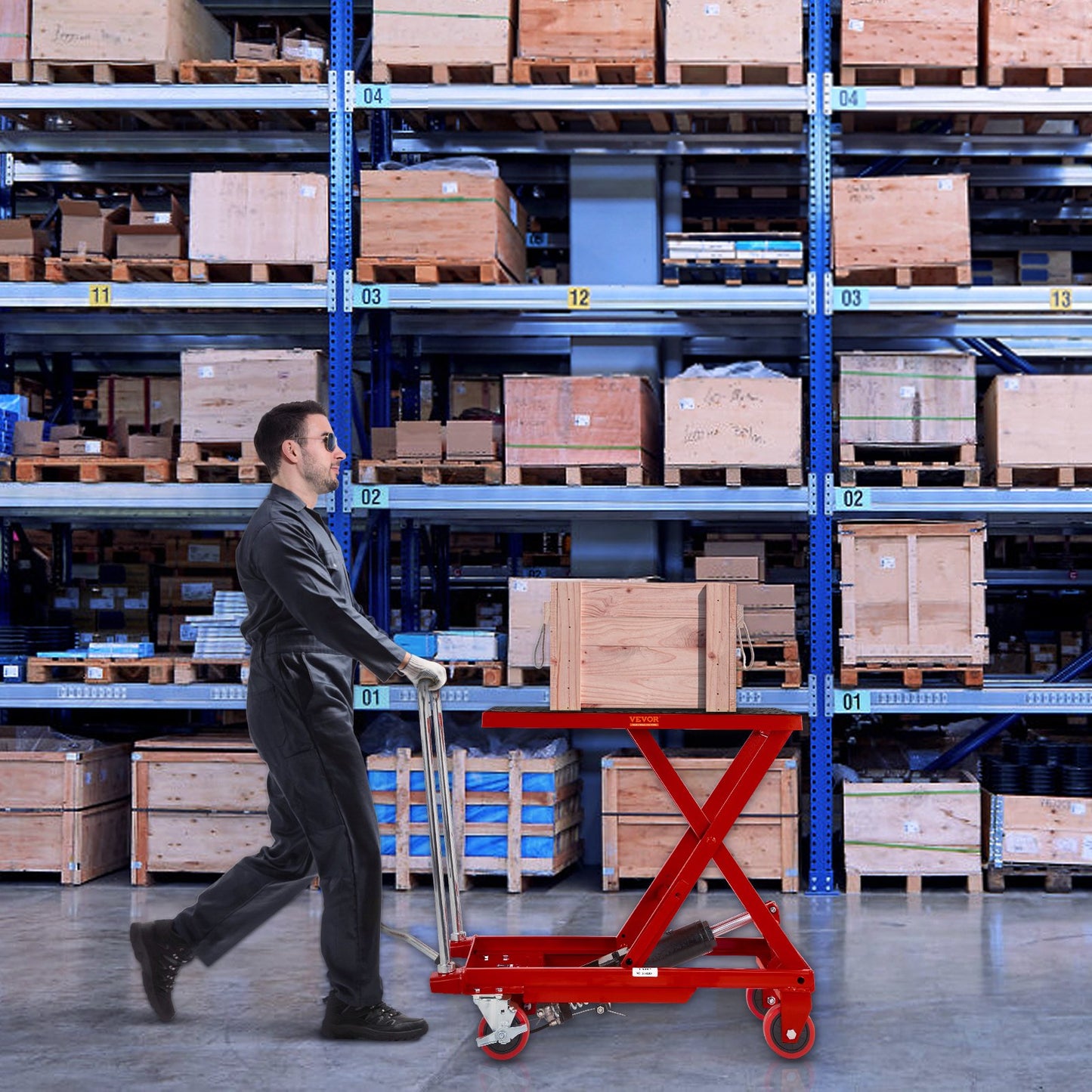 Hydraulic Lift Table Cart 500lbs Capacity with Non-slip Pad - Red