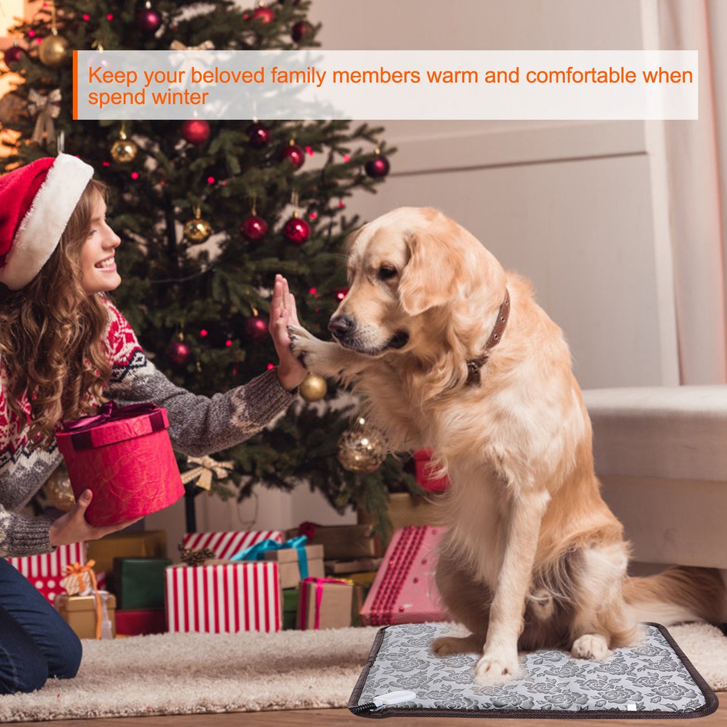 Pet Heating Pad Waterproof Adjustable Warming Blanket for Dogs & Cats - 45x45CM