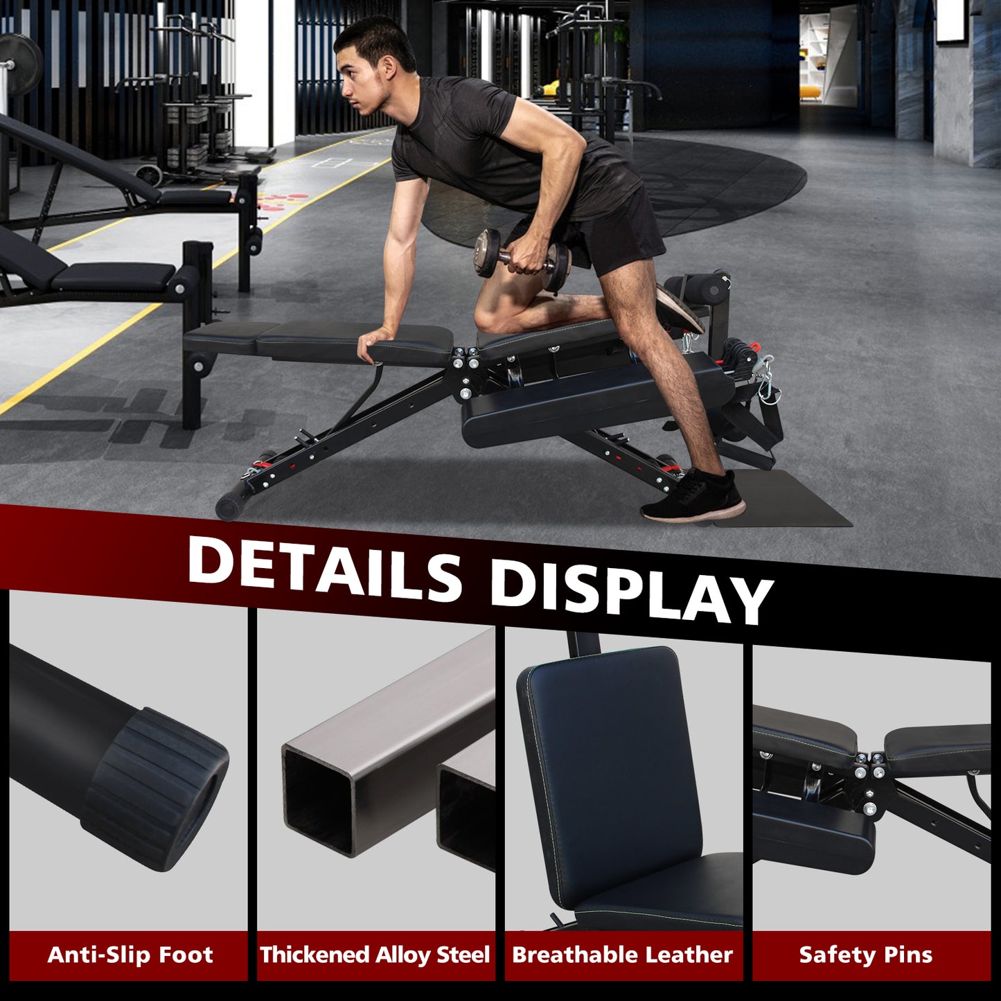 Adjustable Strength Training Bench - Multifunctional Fitness Chair - Black
