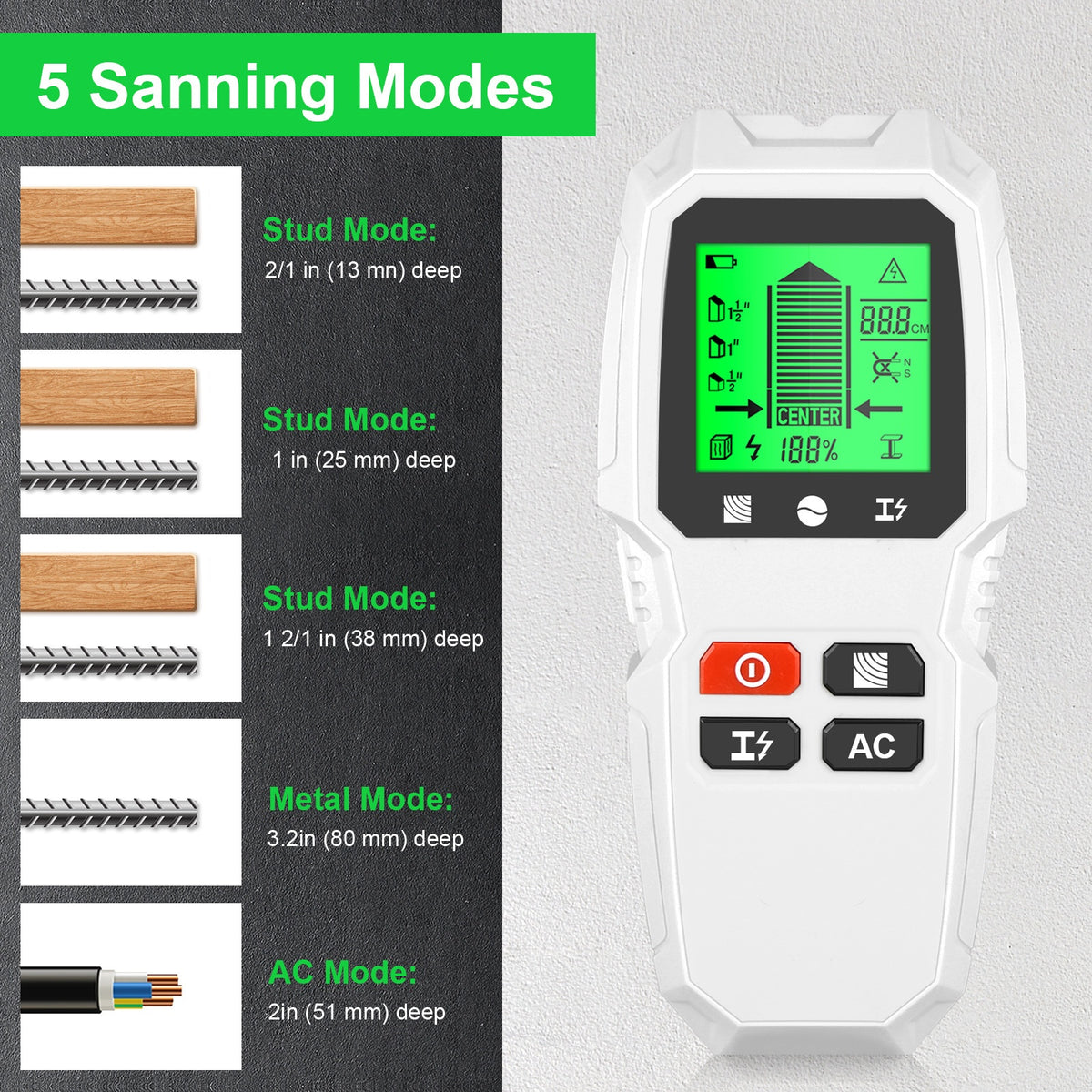 5-in-1 Wall Detector Wall Metal Wood Wire Scanner Measuring Instrument