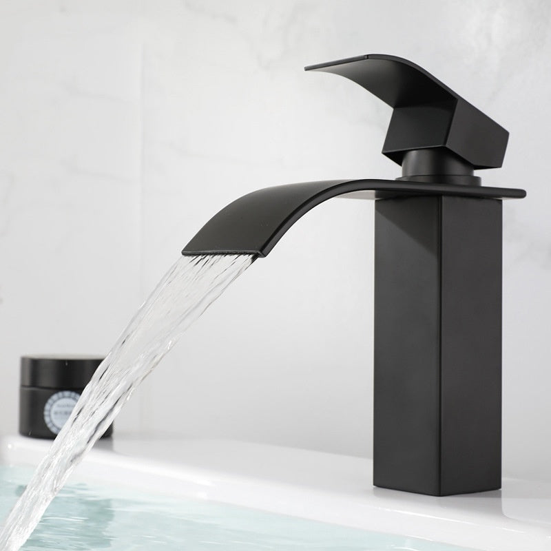 Waterfall Bathroom Sink Faucet Black Hot Cold Stainless Steel