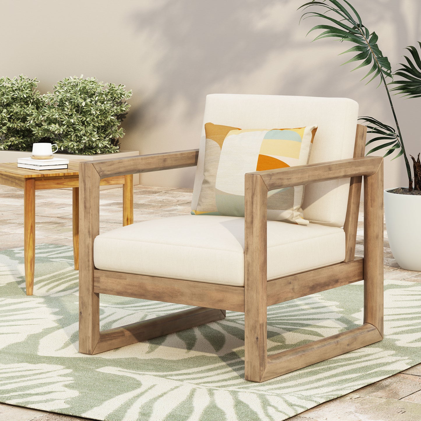 Outdoor Acacia Wood Patio Club Chair, Furniture,Waterproof Thick