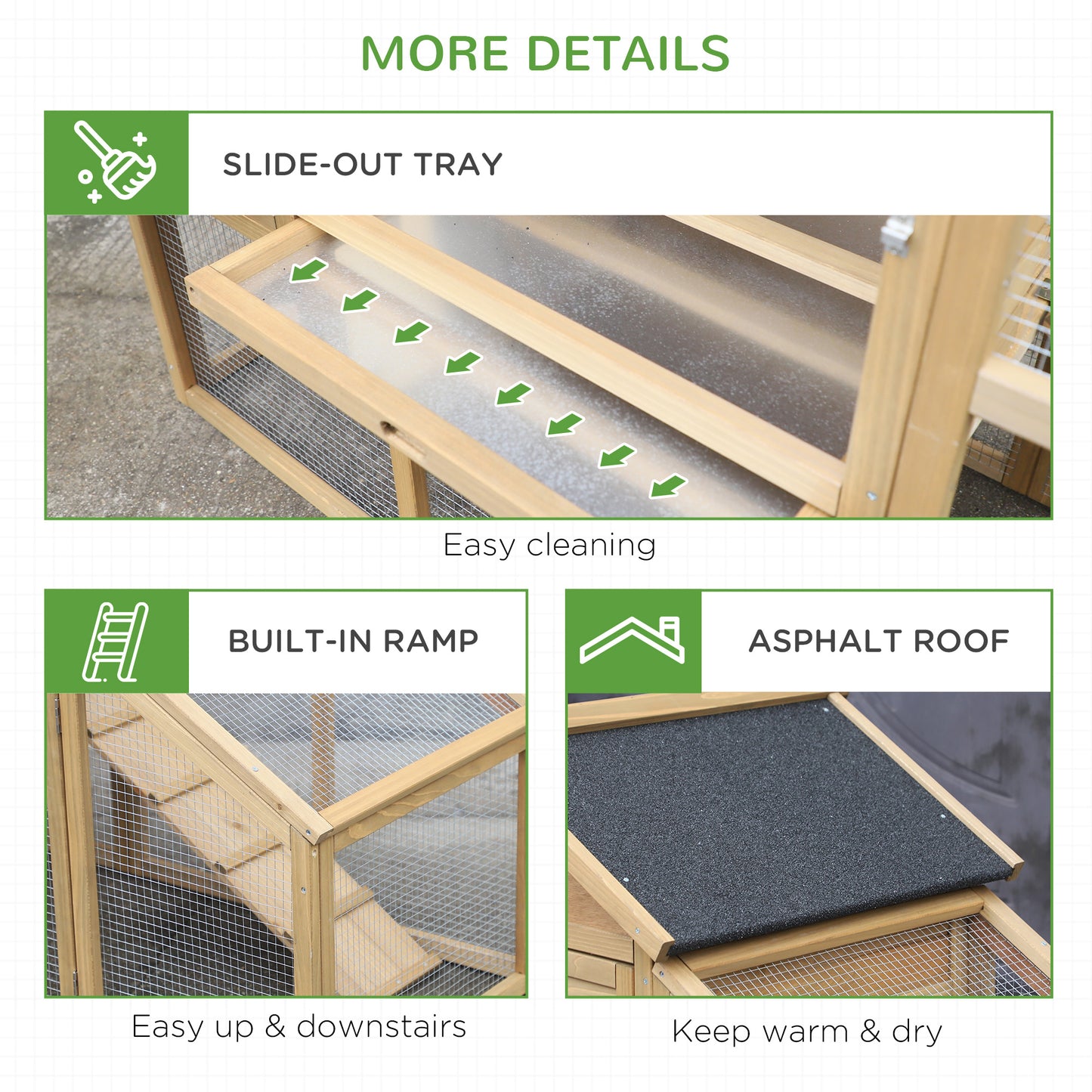 69-Inch Wooden Chicken Coop with Ramp Nesting Box Ventilated Window & Tray