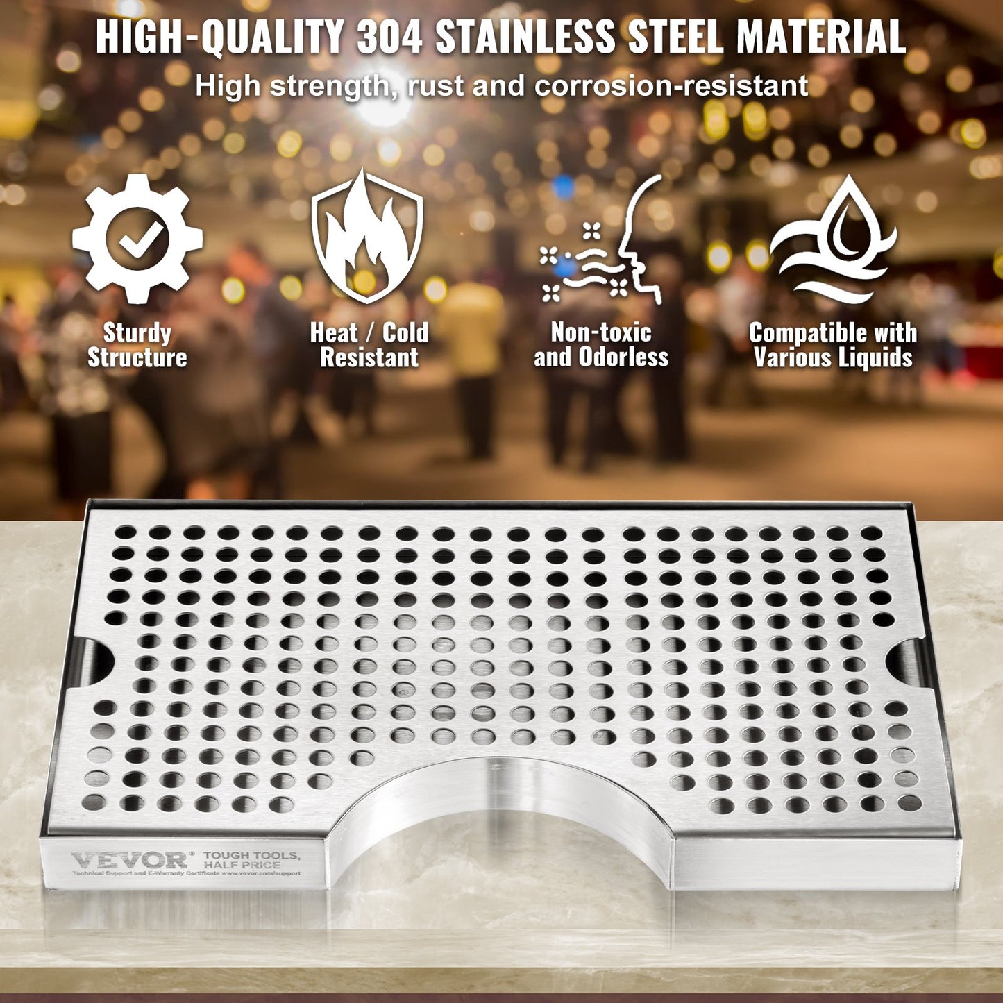 304 Stainless Steel Kegerator Beer Drip Tray with Detachable Cover
